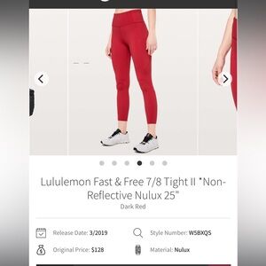 Lululemon fast and free 7/8 tight red